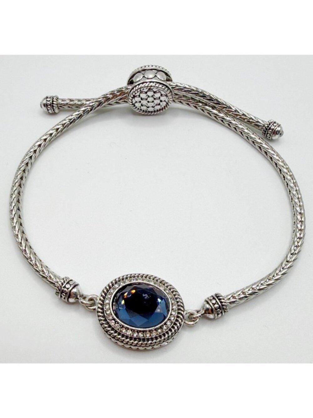 Blue Stone Silver Tone‎ Pull Through Cable Chain Bracelet